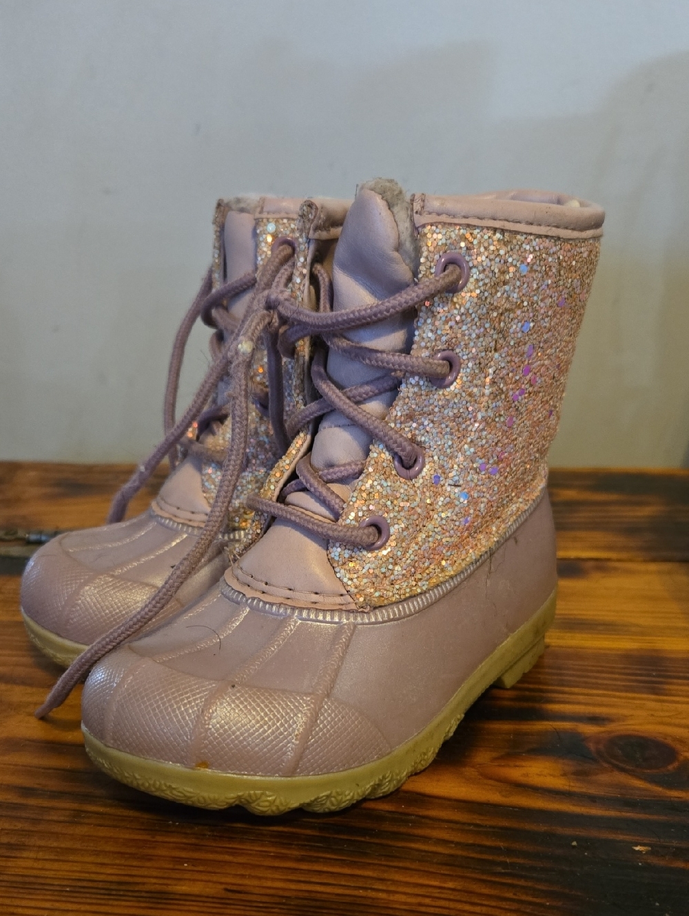 Girls Glitter Lace-Up Winter Duck Boots - Pink/Purple